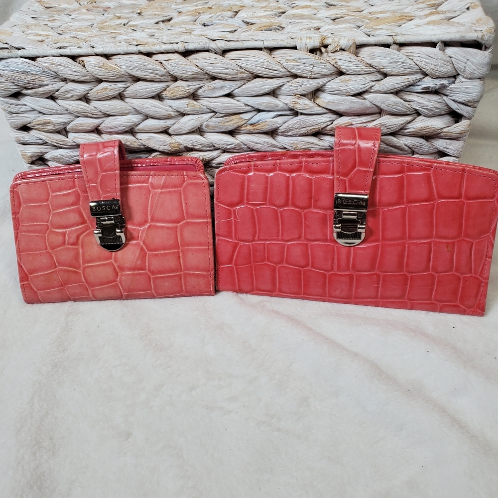 Vintage Bosca Snakeskin Wallet Whipsnake Small Bifold Plus Check / Card Pink Set